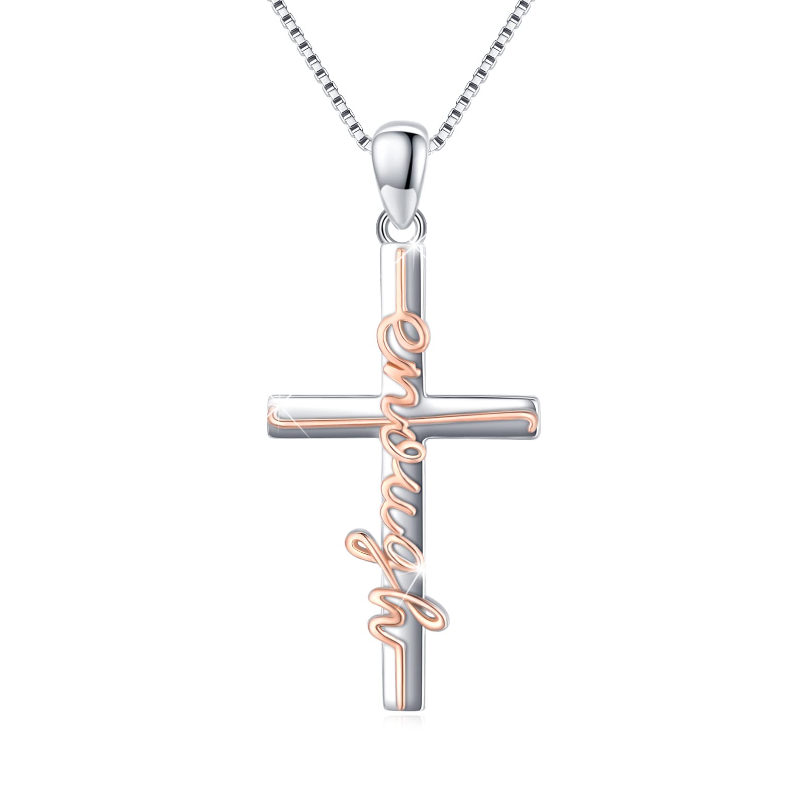 ECHOOY I-Am-Enough Cross Necklace for Women 925 Sterling Silver Faith Cross Pendant Necklace Encouragement Inspirational Jewellery Gifts for Women Girls Christmas Halloween Birthday
