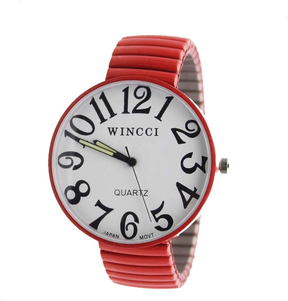New Ladies Super Large Face Stretch Band Easy to Read Watch (Red