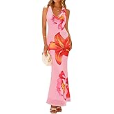 ZESICA Women's 2026 Summer Halter Neck Floral Print Maxi Dress Sleeveless Backless Wedding Guest Party Bodycon Long Dresses