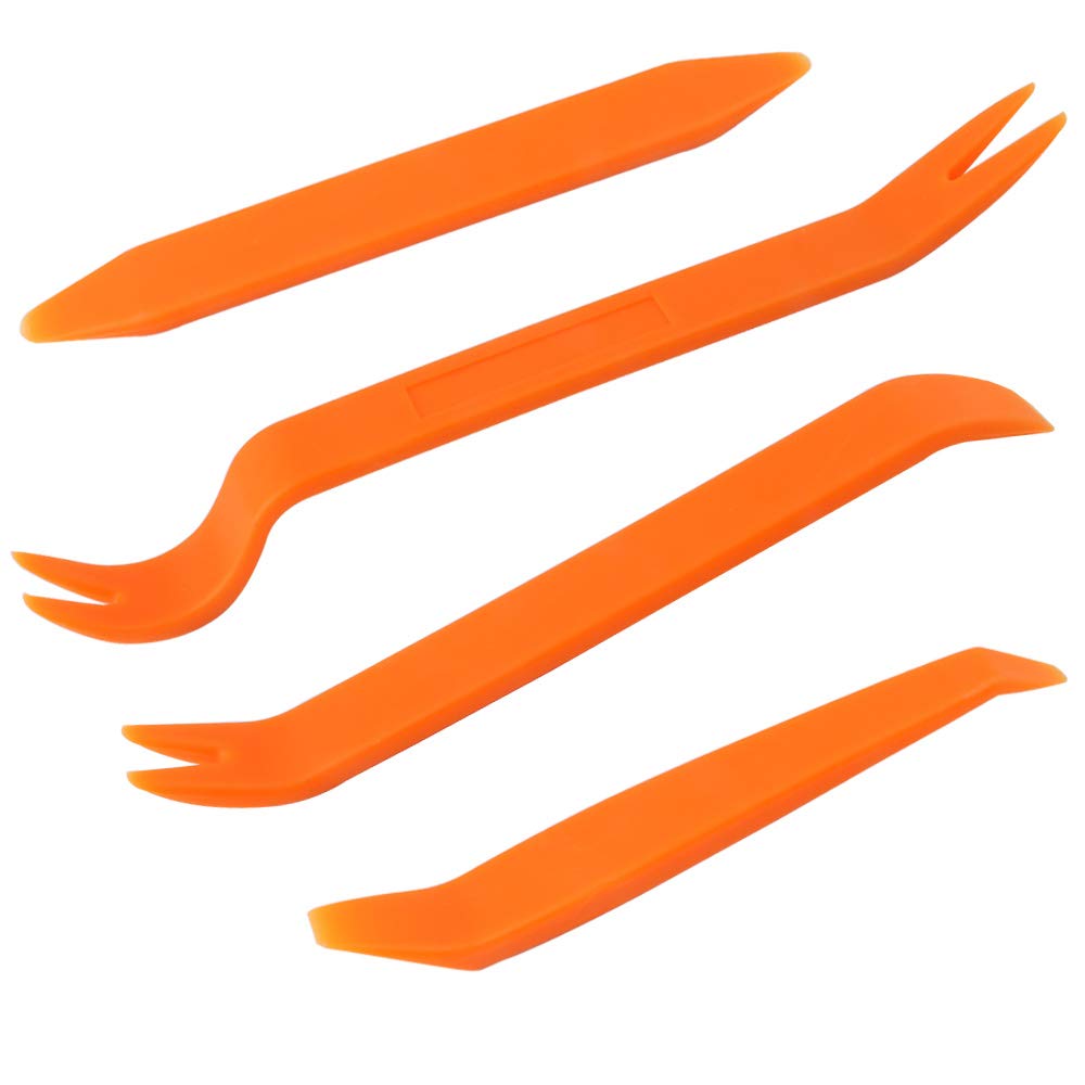 QitinDasen 4Pcs Professional Car Door Panel Audio Refit Removal Tool Set, Auto Door Clip Panel Trim Removal Install Pry Tool Kit, Stereo Radio Interior Light Repair Tool Kit (Orange)