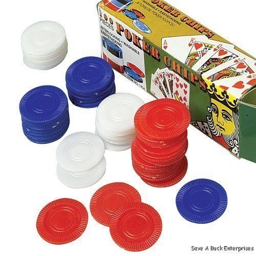 500 PLASTIC POKER CHIPS 1 1/2 INCH DIAMETER RED WHITE & BLUE RETAIL BOXED,New