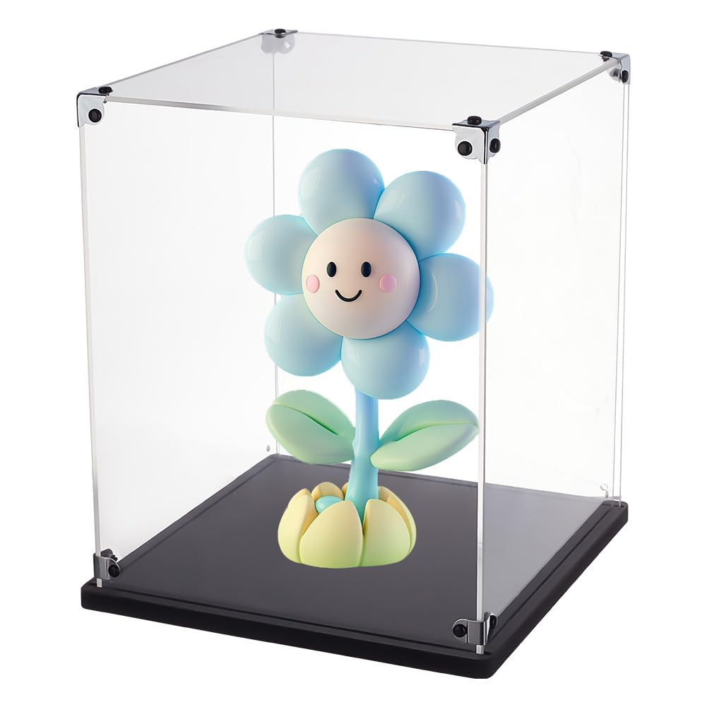 FINGERINSPIRE Helmet Display Case 20x20x25cm Acrylic Clear Display Case for Helmet Model with Black Base Assemble Dustproof Display Box Showcase for Collectibles Figures Helmet Toys Models