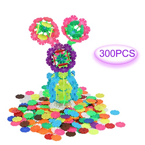 Xindinyi Rainbow Snow Flakes, 300 Piece Interlocking Plastic Disc Set Snowflakes Building Blocks Set Brain Educational Construction Set for Boys and Girls