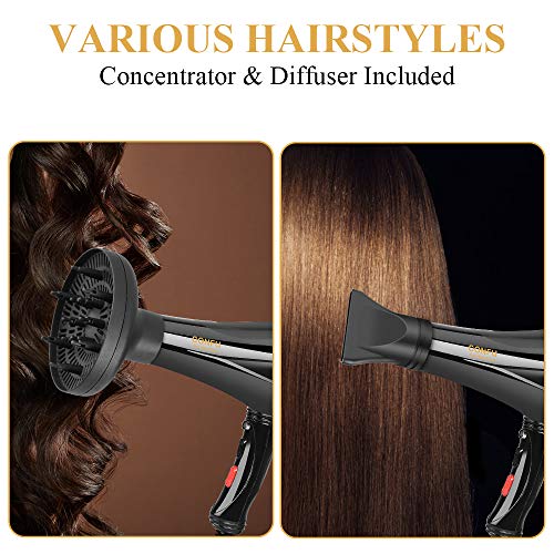 Professional Ionic Hair Dryer, CONFU Powerful 1875 Watt Ceramic Salon Blow Dryer Negative Ions Cool Shot Button Hairdryer 2 Speed 3 Heat Settings with Concentrator Nozzle Diffuser for Men and Women - Thumbnail 7