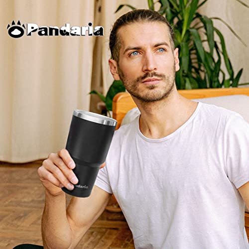 Pandaria 30 oz Insulated Tumblers with Lids and Straws, Double Wall Stainless Steel Tumbler with Straw, Reusable Spill Proof & Leak Proof Tumbler, Perfect for Iced Coffee, Tea & More, black