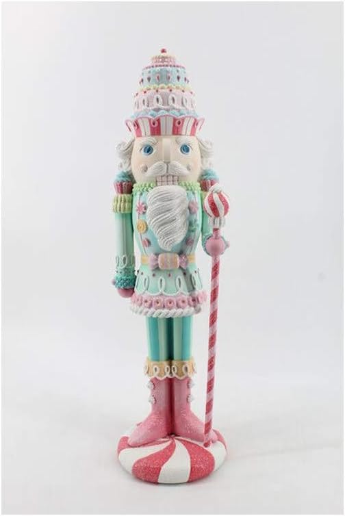 Nutcrackers - December Diamonds 22-inch Pink and Blue Nutcracker with Staff - Cute and Vibrant Christmas Figure for Home Decoration