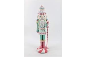 December Diamonds 22-inch Pink and Blue Nutcracker with Staff - Cute and Vibrant Christmas Figure for Home Decoration