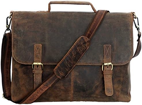 PC 15 Inch Retro Buffalo Hunter Leather Laptop Messenger Bag Office Briefcase College Bag