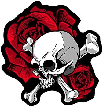 Hot Leathers, SKULL &amp; ROSES, Iron-On / Saw-On Rayon PATCH - 9" x 9", Heat Sealed Backing