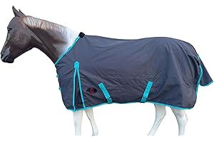 Tech Equestrian 1200 Denier Horse RAIN Sheet (Waterproof & Breathable Turnout Sheet) Horse RAINSHEET (Charcoal-Turq, 78)