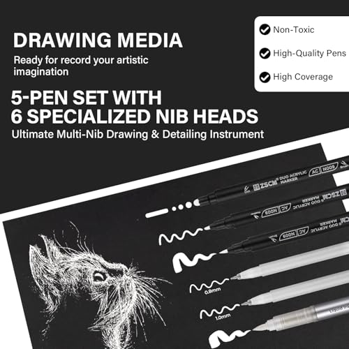 5 Colors White Acrylic Gel Pens for Drawing, 1mm Fine Point Acrylic Ink Pen, Opaque Archival Ink Pens for Black Paper Drawing, Sketching, Illustration, Card Making