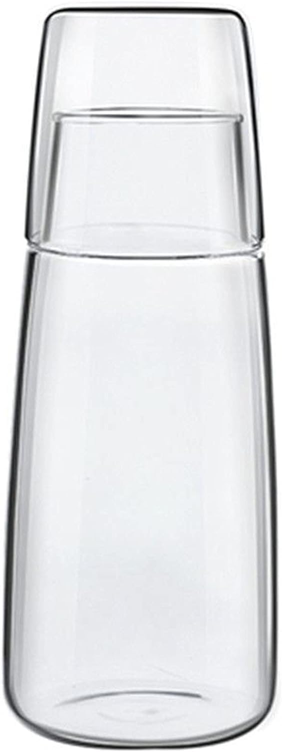Bedside Water Bottle, Carafe and Glass Set, Bedside Nighttime Water Bottle Jug and Mug Set, Bathroom Mouthwash Dispenser, Glass with Lid 25oz/750ml (Transparent)