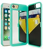iPhone 7 Case, Bastex Teal Hidden Back Mirror Wallet Case with Stand Feature and Card Holder for Apple iPhone 7
