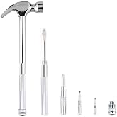 6-in-1 mini multifunctional metal hammer and screwdriver hand tool for opening walnuts, including cross and flat screwdrivers, home repair tools, and camping hammer set (Silver)