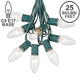 C9 Clear Christmas String Light Set - Outdoor Christmas Light String - Christmas Tree Lights - Hanging Christmas Lights - Roofline Light String - Outdoor Patio String Lights - Green Wire - 25 Foot