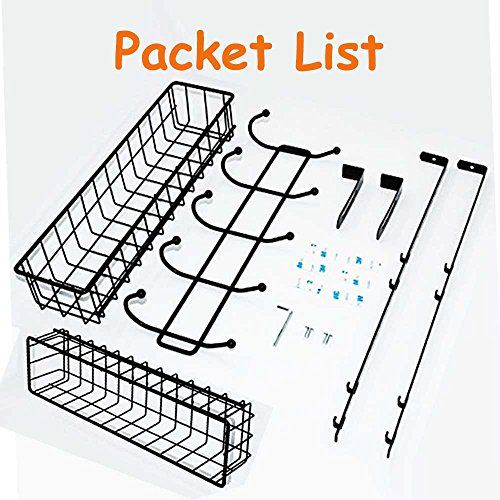Wittywares Over The Door Hook Hanger Three Tiers with 5 Hooks and Mesh Basket Shelves Adjustable Storage Rack Wall Hook for Coats Hats Robes Towels(Black)