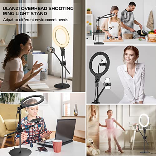 [Upgraded Base] Ring Light Desk with Horizontal Boom Arm, 10" Ring Light with Phone Tripod Stand, 3500k-6500K Dimmable, Ring Light with Phone Holder for Video Recording, Live Stream, Portrait, Makeup