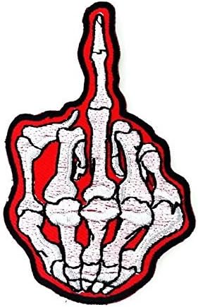 Middle finger Skull Bone Skeleton DIY Embroidered Sew Iron on Patch