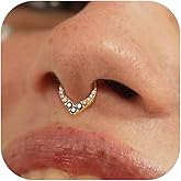 BodyBonita 16G Teardrop Septum Rings - 316L Surgical Steel Hinged Nose Rings Septum Piercings Jewelry CZ Nose Hoop Daith Tragus Helix Rook Cartilage Piercing Jewelry for Women Men Gold Plated 8mm 10mm
