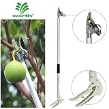 Worth Garden Long Reach Tree Pruner, 4ft Lightweight Cut and Hold Pruning Trimmer, Long Handled Pruning Shear-Tree Clippers with Flexible Hand Grip
