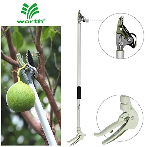 Worth Garden Long Reach Tree Pruner, 4ft Lightweight Cut and Hold Pruning Trimmer, Long Handled Pruning Shear-Tree Clippers with Flexible Hand Grip