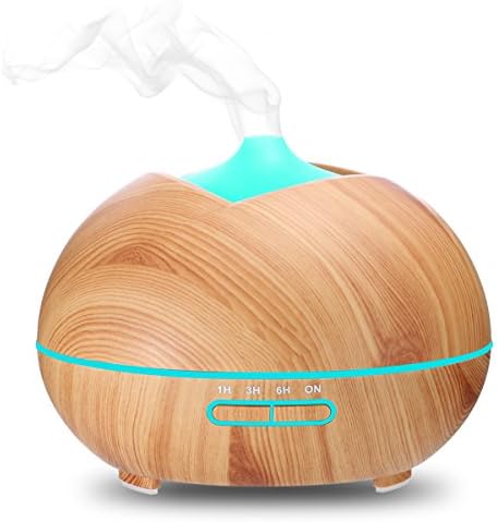 Essential Oil Diffuser, 400ml Mist Humidifier, Aroma Diffuser Whisper-Quiet with 7 Color LED Lights Changing 4 Timer Settings for Spa Baby Yoga (Wood color)