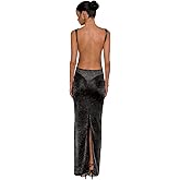 Caviotess Women's Sexy Open Back Glitter Maxi Dress Sheer Mesh Beach Cover Up Dress Sleeveless Party Vacation Dresses