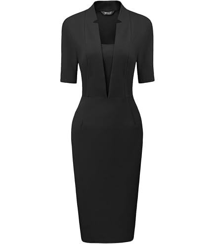 Amazon.com: Blazer Dress for Women Refined Belted Sheath Business Dress Mandarin Collar Long Sleeve Elegant V Neck Dresses : Clothing, Shoes & Jewelry
