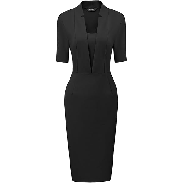 black formal pencil dress Boatneck 3/4 Sleeve Side Slit Pencil Dress – The Dress Outlet main image 0