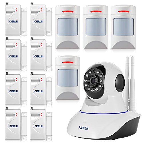 KERUI N62 Wireless 720P Wifi Camera Alarm Burglar Fire Security System Control via IOS Android APP + 4 PCS Wireless Pet Immune Motion Sensors