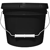 MKS Plastics 2-Gallon Bucket with Airtight Lid – Made in USA, Food Grade BPA Free Plastic, Heavy Duty Multi-Use, Metal Handle with Grip, Stackable Storage – Black, 1 Pack