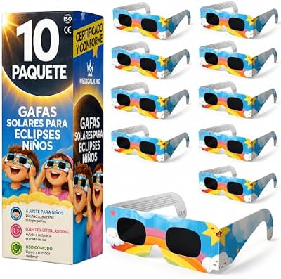 10 Óculos ISO 12312-2 Aprovados para Eclipse Solar - Pack de 6 com 2 Lentes Fotográficas para Smartphone Aprovados segundo a norma ISO, com certificação CE: Óculos para ver eclipses solares 2026