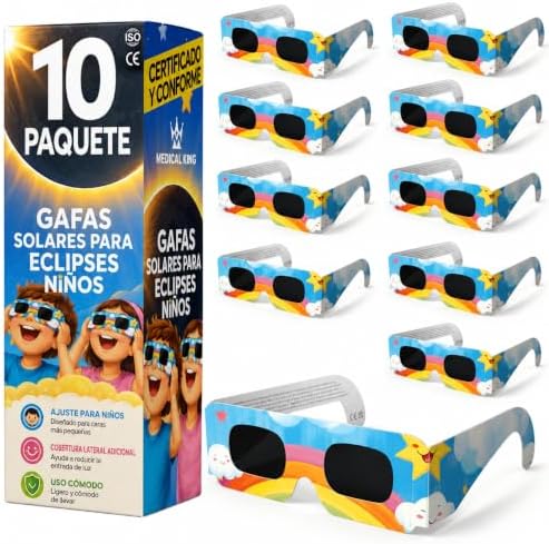 10 Óculos ISO 12312-2 Aprovados para Eclipse Solar - Pack de 6 com 2 Lentes Fotográficas para Smartphone Aprovados segundo a norma ISO, com certificação CE: Óculos para ver eclipses solares 2026