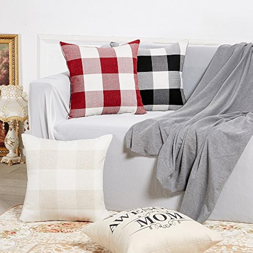 Set Of 2 Farmhouse Decorative Throw Pillow Covers Buffalo Check 18 X