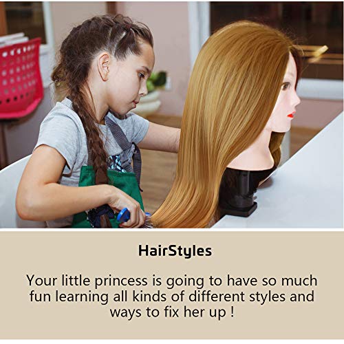 Mcwdoit 26 Inch CosmetologyÂ MannequinÂ HeadÂ withÂ SyntheticÂ Hair, ManikinÂ HeadÂ HairdressingÂ PracticeÂ TrainingÂ DollÂ HeadÂ +Â TableÂ ClampÂ +Â HairÂ StylingÂ Kit