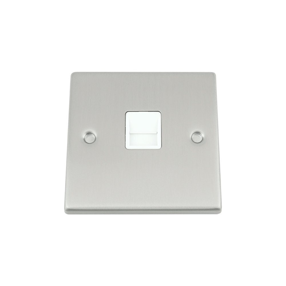 Master Telephone BT Plug Socket - Satin Matt Chrome Square - White Insert