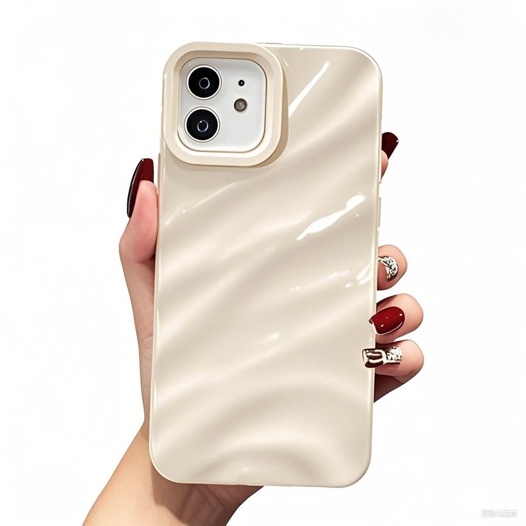 QLTYPRI Compatible with iPhone 11 Case, Cute Wave Water Ripple Pattern Case for Girls Women, Slim Satin Glossy Soft Silicone TPU Bumper Shockproof Protective Phone Cover for iPhone 11 - Beige