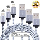 Sunnest Lightning Cable 3Pack 3FT 6FT 10FT iPhone Charger Cord Nylon Braided for iPhone 7 plus, 7, 6 plus, 6, SE, 6s, 6s plus, 5s 5c 5, iPad Mini, Air, iPad 5, iPod on iOS9