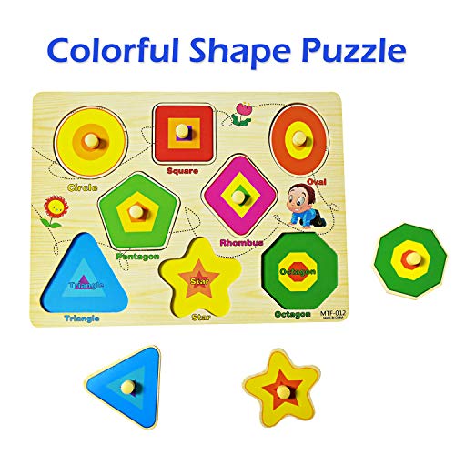 Kids Wooden Alphabet ABC, Numbers 123 and Shapes Learning Puzzles Board, 3 Puzzle Set Preschool Educational Peg Puzzles Montessori Toy for 1 2 3 Year Olds Toddlers Baby Girls Boys