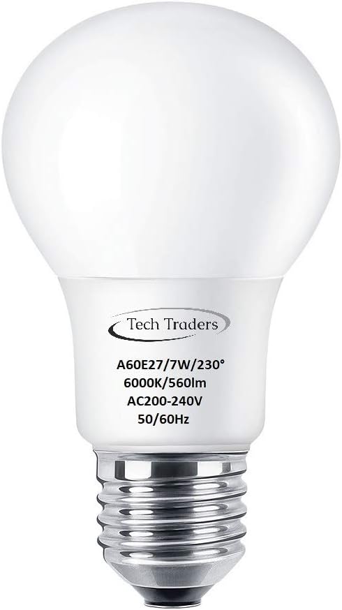 Tech Traders ® LED E27 Screw Light Bulbs 70W Equivalent, A60,Cool White (6000K), 7W LED ES GLS Bulb, Ultra Bright 560Lm - Image 3