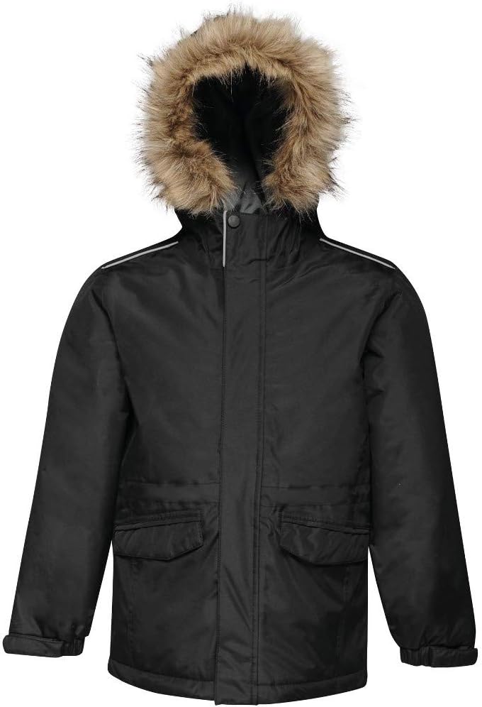Children's Professional Kids Cadet Waterproof Insulated Faux Fur Hooded Parka Jacket With Safety Reflective Detail Jacket