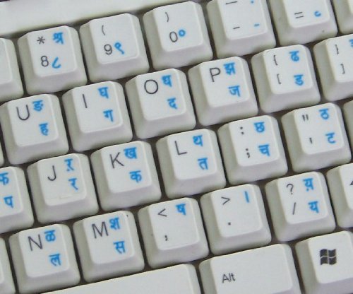 HINDI KEYBOARD STICKERS WITH BLUE LETTERING ON TRANSPARENT BACKGROUND