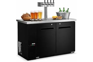 Glownary 48-Inch Commercial 4-Tap Beer Kegerator, Black, 2-Door with LED Lighting, 2 Half-Barrel Capacity, Self-Closing Doors, 48.75x24.44x35.63 Inches
