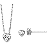 925 Sterling Silver Rhodium Plated Polished CZ Love Heart 13inch With 2in Extension Necklace and Stud Earrings Set Jewelry Set