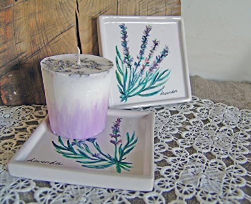 Set of 2 coasters - botanical lavender handmade drawing. Unique art work.