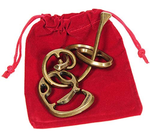 Enigma Hanayama Cast Metal Brain Teaser Puzzle || Level 6 Difficulty Rating || Bonus Red Velveteen Drawstring Pouch || Bundled Items