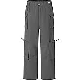 Cromoncent Girls' Multi-Pocket Cargo Pants Drawstring Streetwear Pants, 3-14 Years