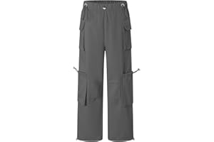 Cromoncent Girls' Multi-Pocket Cargo Pants Drawstring Streetwear Pants, 3-14 Years