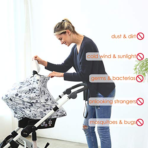 Winter Fleece Lined Baby Car Seat Covers Thermal Double Layer Carseat Canopy Multi-use Stretchy Breastfeeding Nursing Covers for Boys and Girls (Winter Fleece Grey)