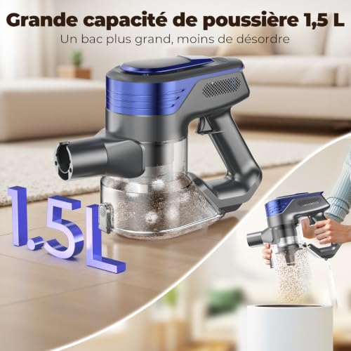 Cordless Vacuum Cleaner, 300 W Powerful Wireless Vacuum Cleaner, 45 Min Autonomy, Anti-Tangle Brush, Removable Battery, Bagless Vacuum Cleaner with LED Screen for Carpet Pet Hair Hard Floor (B)
